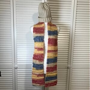 NWT Handmade Crocheted Multicolor Textured Beanie & Scarf 64”